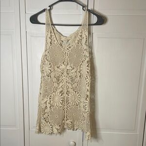 Cream Lace Sleeveless Top 100% Cotton